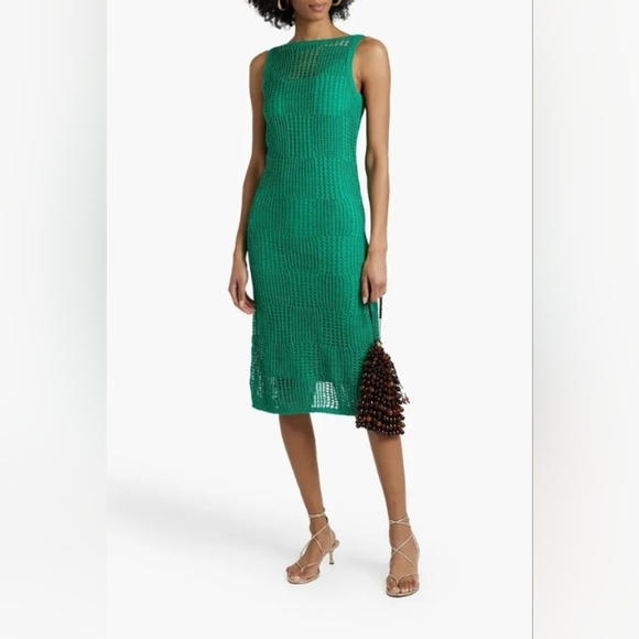 Joie Normandy Open-Knit Cotton Midi Dress Green Sz S - Picture 2 of 10